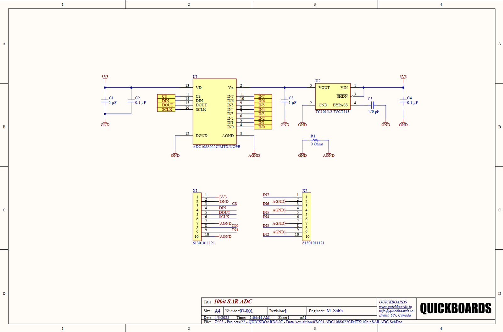 ADC108S022CIMTX Reference Schematic Design | 8-Channel 10-bit ADC